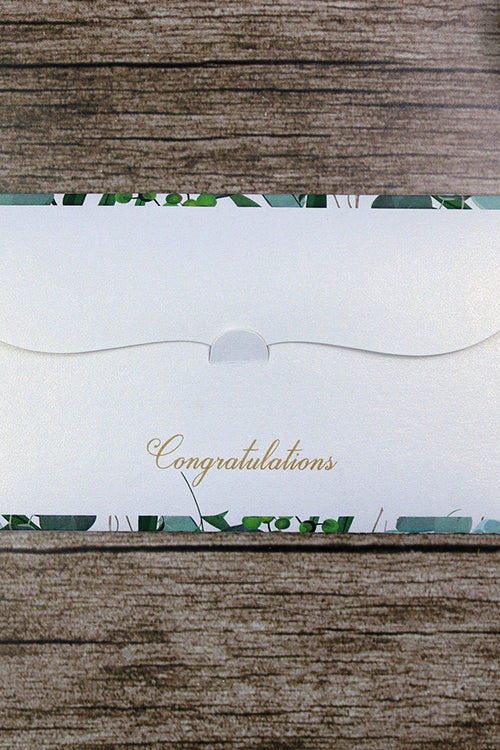 Load image into Gallery viewer, Money envelope personalised floral for wedding gift party green leaves
