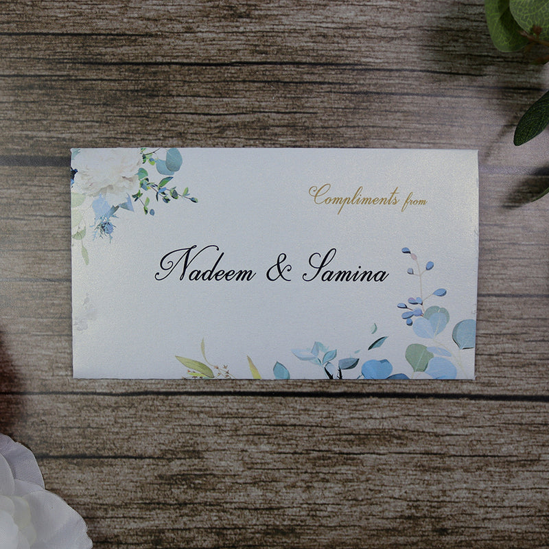 Money envelope personalised floral for wedding gift party blue flower