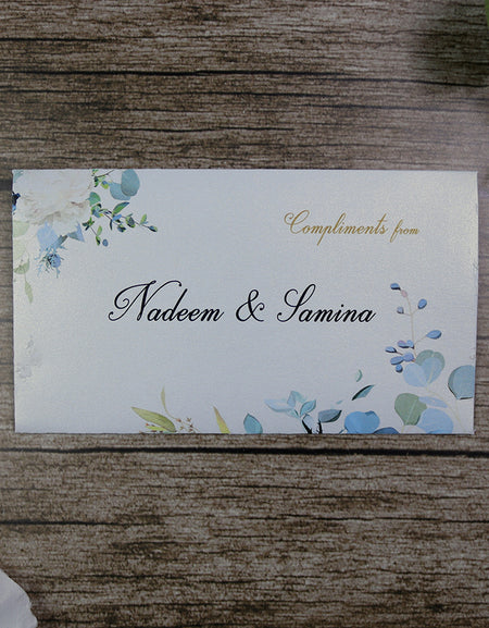 Money envelope personalised floral for wedding gift party blue flower