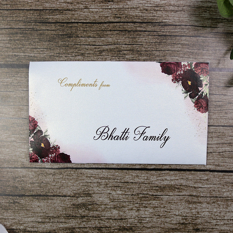 Money envelope personalised floral for wedding gift party maroon floral