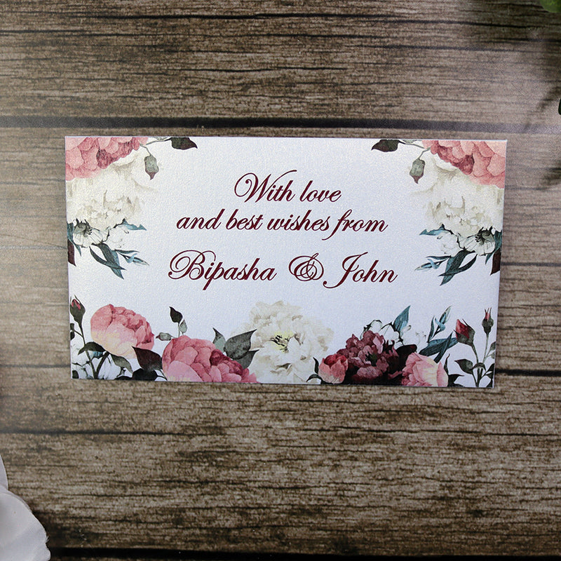 Money envelope personalised floral for wedding gift party maroon floral