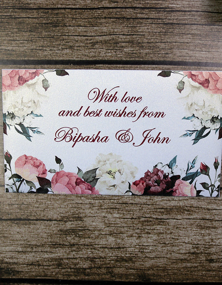 Money envelope personalised floral for wedding gift party maroon floral