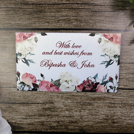 Money envelope personalised floral for wedding gift party maroon floral