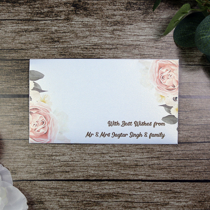 Money envelope personalised floral for wedding gift party peach rose