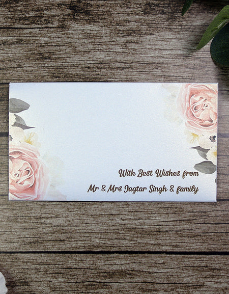 Money envelope personalised floral for wedding gift party peach rose