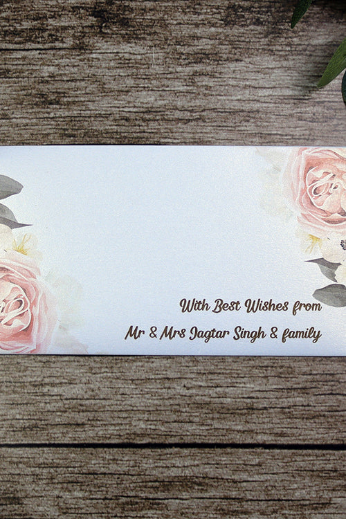 Load image into Gallery viewer, Money envelope personalised floral for wedding gift party peach rose
