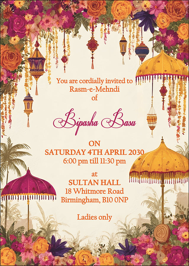 MND 347 Elegant Mehndi / Sangeet / Haldi / Dholki Invitation