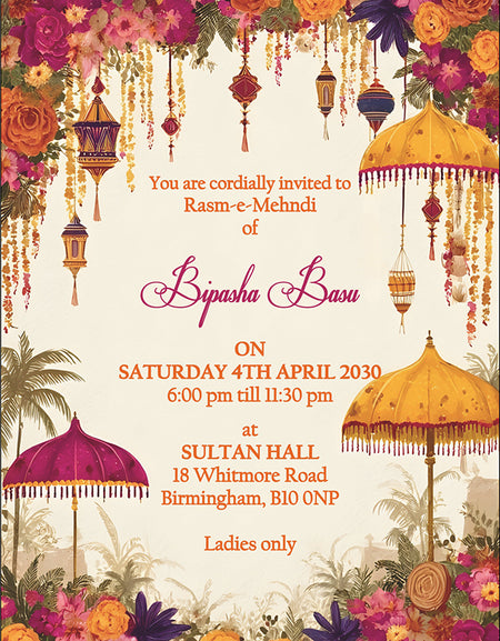 MND 347 Elegant Mehndi / Sangeet / Haldi / Dholki Invitation