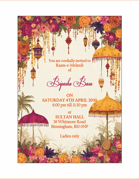 MND 347 Elegant Mehndi / Sangeet / Haldi / Dholki Invitation