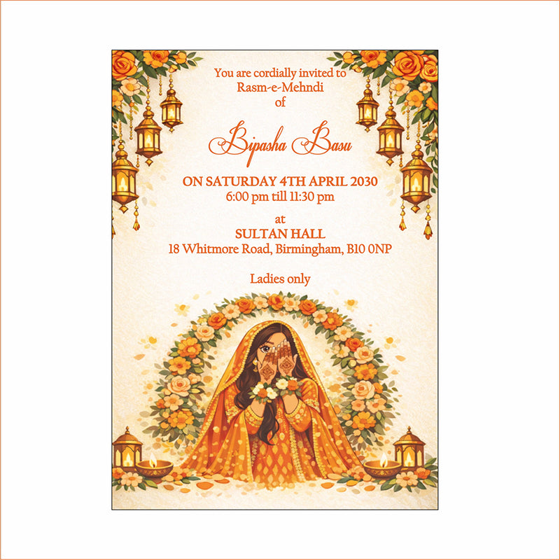 MND 348 Elegant Mehndi / Sangeet / Haldi / Dholki Invitation