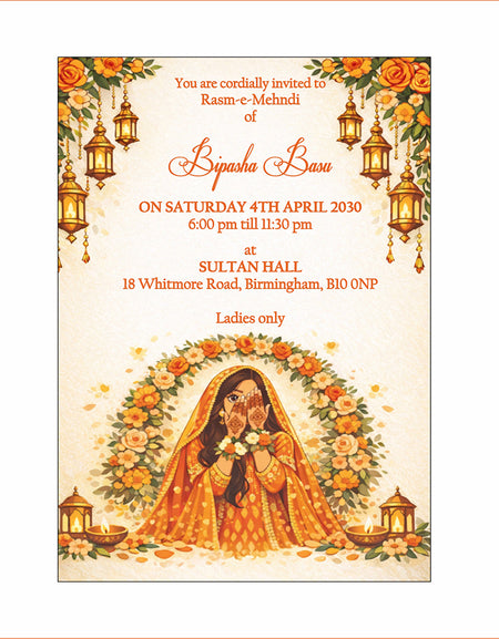 MND 348 Elegant Mehndi / Sangeet / Haldi / Dholki Invitation