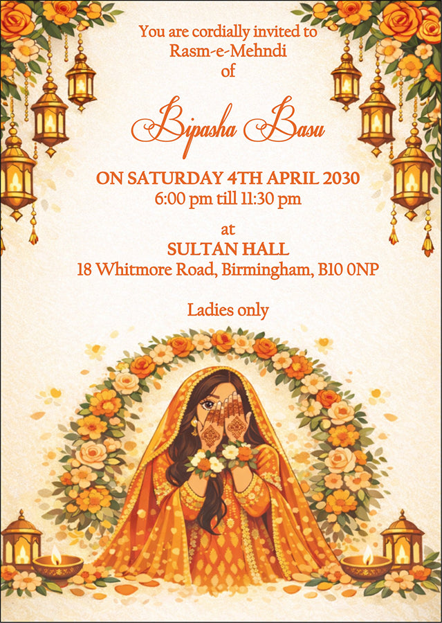 MND 348 Elegant Mehndi / Sangeet / Haldi / Dholki Invitation