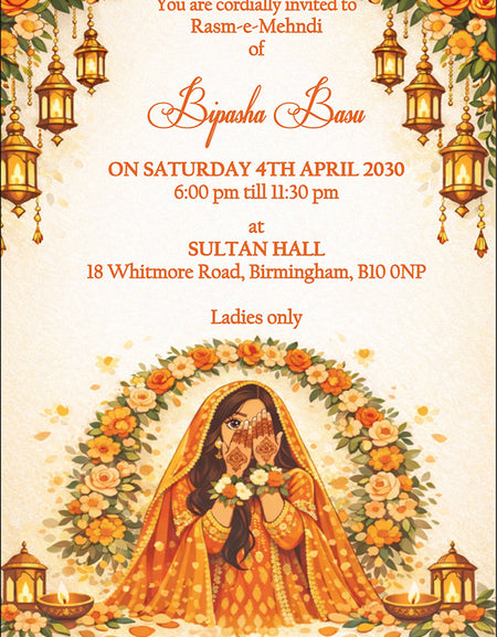 MND 348 Elegant Mehndi / Sangeet / Haldi / Dholki Invitation