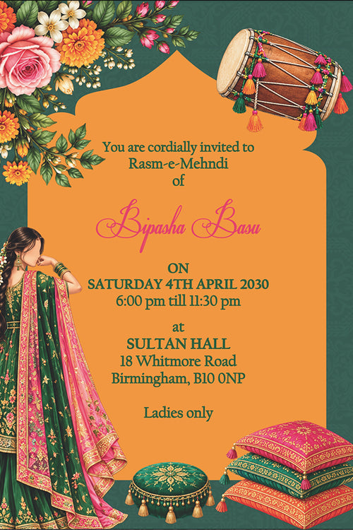 Load image into Gallery viewer, MND 351 Elegant Mehndi / Sangeet / Haldi / Dholki Invitation
