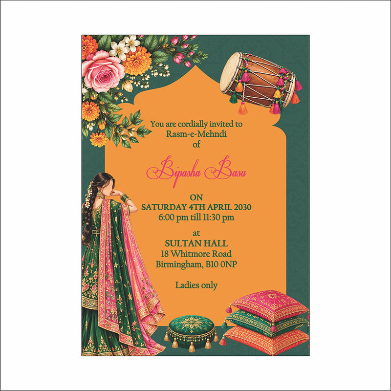 MND 351 Elegant Mehndi / Sangeet / Haldi / Dholki Invitation