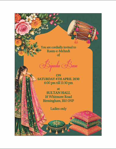 MND 351 Elegant Mehndi / Sangeet / Haldi / Dholki Invitation