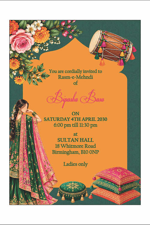 Load image into Gallery viewer, MND 351 Elegant Mehndi / Sangeet / Haldi / Dholki Invitation
