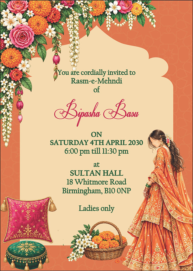 MND 352 Elegant Mehndi / Sangeet / Haldi / Dholki Invitation