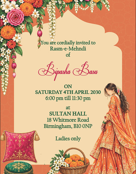 MND 352 Elegant Mehndi / Sangeet / Haldi / Dholki Invitation