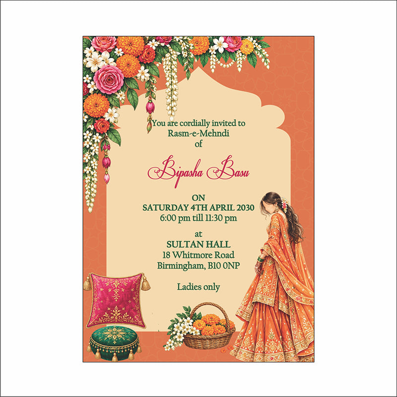 MND 352 Elegant Mehndi / Sangeet / Haldi / Dholki Invitation
