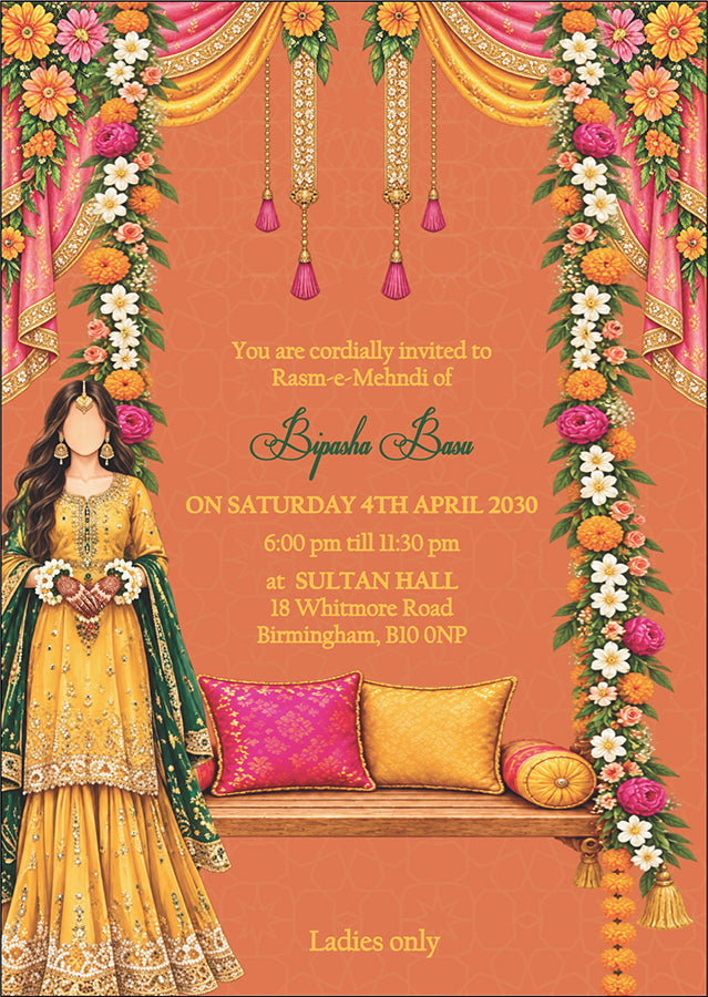 MND 353 Elegant Mehndi / Sangeet / Haldi / Dholki Invitation