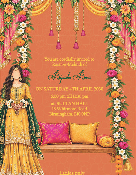 MND 353 Elegant Mehndi / Sangeet / Haldi / Dholki Invitation
