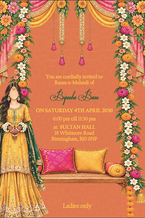 Load image into Gallery viewer, MND 353 Elegant Mehndi / Sangeet / Haldi / Dholki Invitation
