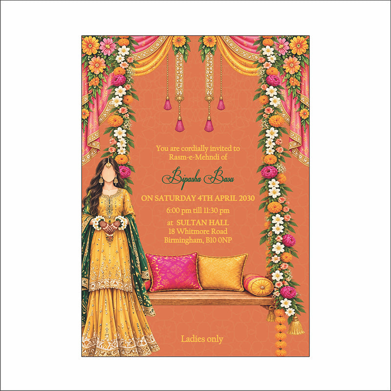 MND 353 Elegant Mehndi / Sangeet / Haldi / Dholki Invitation