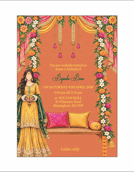 MND 353 Elegant Mehndi / Sangeet / Haldi / Dholki Invitation