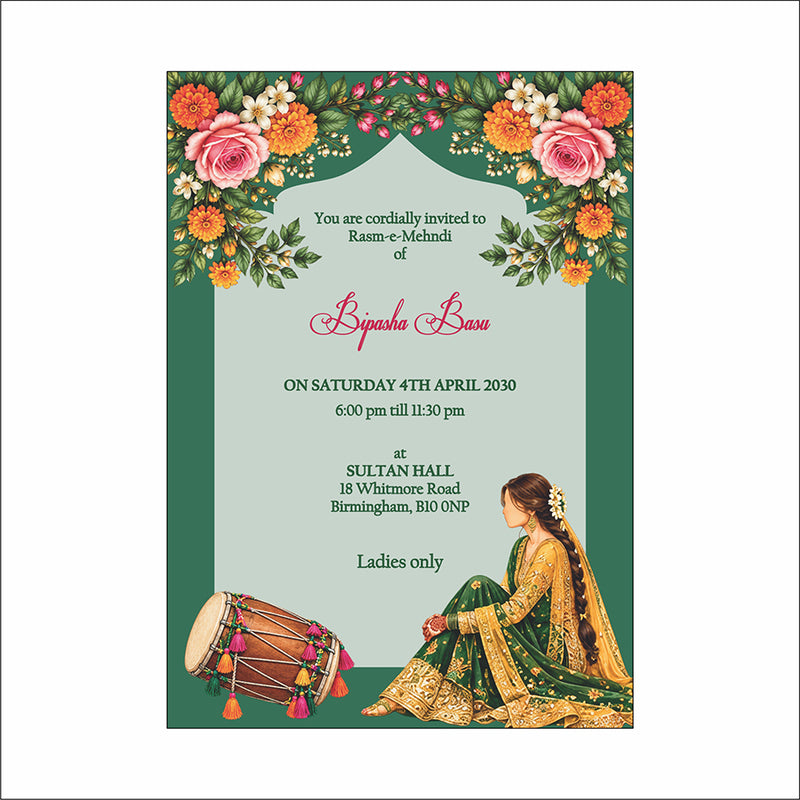 MND 355 Elegant Mehndi / Sangeet / Haldi / Dholki Invitation