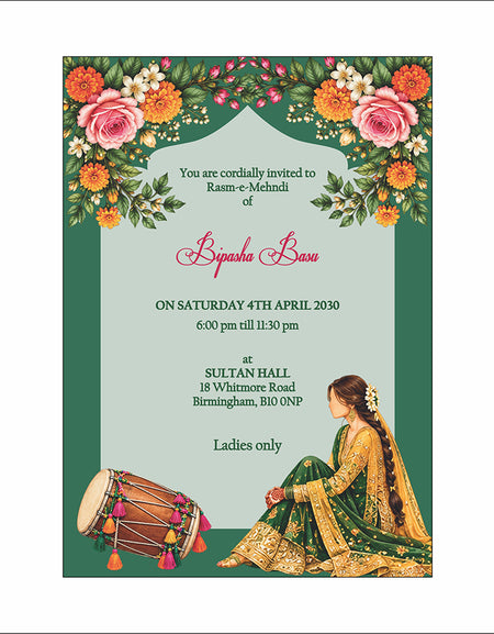 MND 355 Elegant Mehndi / Sangeet / Haldi / Dholki Invitation