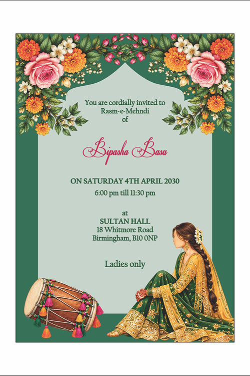 Load image into Gallery viewer, MND 355 Elegant Mehndi / Sangeet / Haldi / Dholki Invitation
