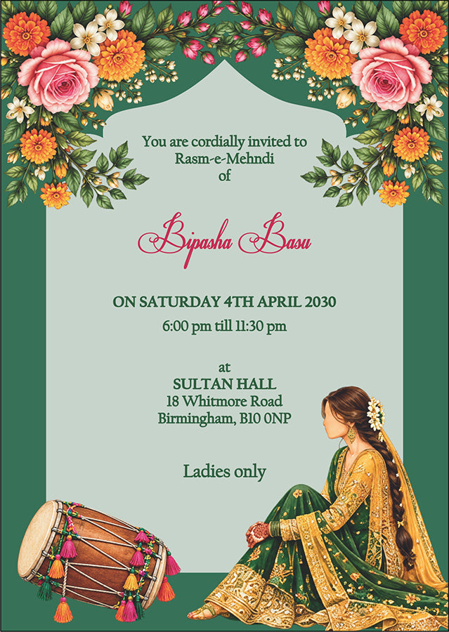 MND 355 Elegant Mehndi / Sangeet / Haldi / Dholki Invitation