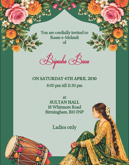 MND 355 Elegant Mehndi / Sangeet / Haldi / Dholki Invitation