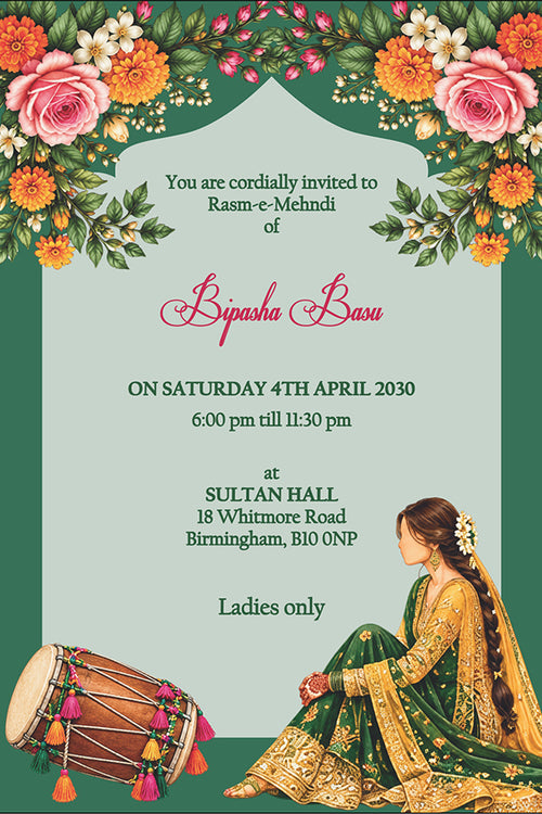 Load image into Gallery viewer, MND 355 Elegant Mehndi / Sangeet / Haldi / Dholki Invitation
