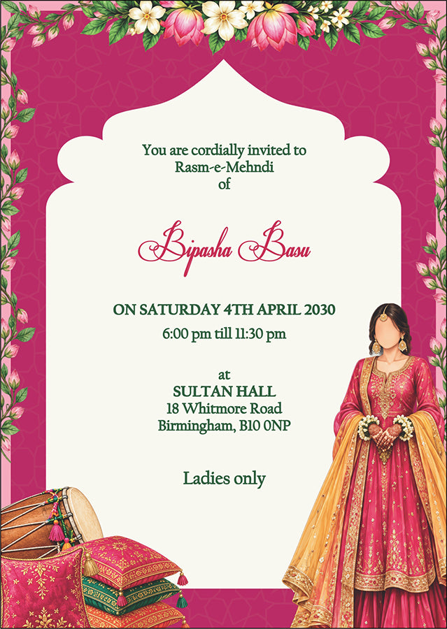MND 357 Elegant Mehndi / Sangeet / Haldi / Dholki Invitation