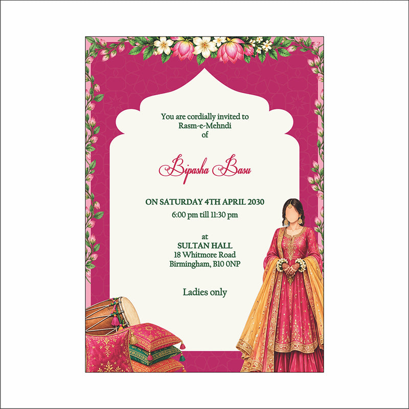 MND 357 Elegant Mehndi / Sangeet / Haldi / Dholki Invitation