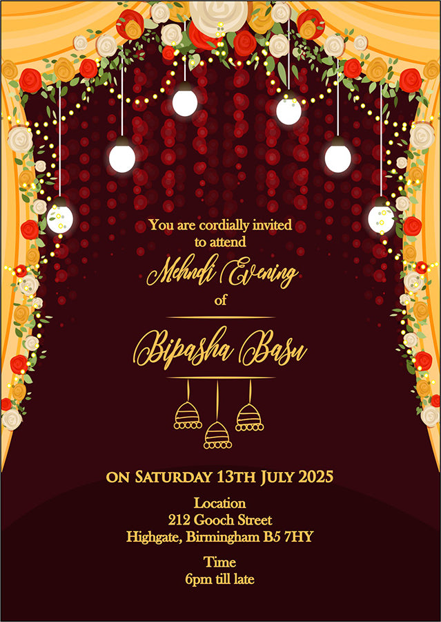 MND 341 Elegant A6 Mehndi Invitation