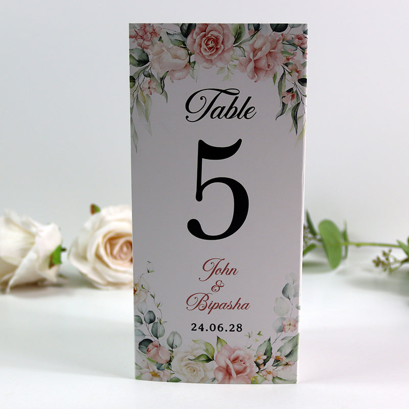 Peach Floral 015 - Personalised Tri-Fold Triangle Menu Cards with Table Number