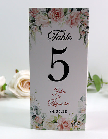 Peach Floral 015 - Personalised Tri-Fold Triangle Menu Cards with Table Number