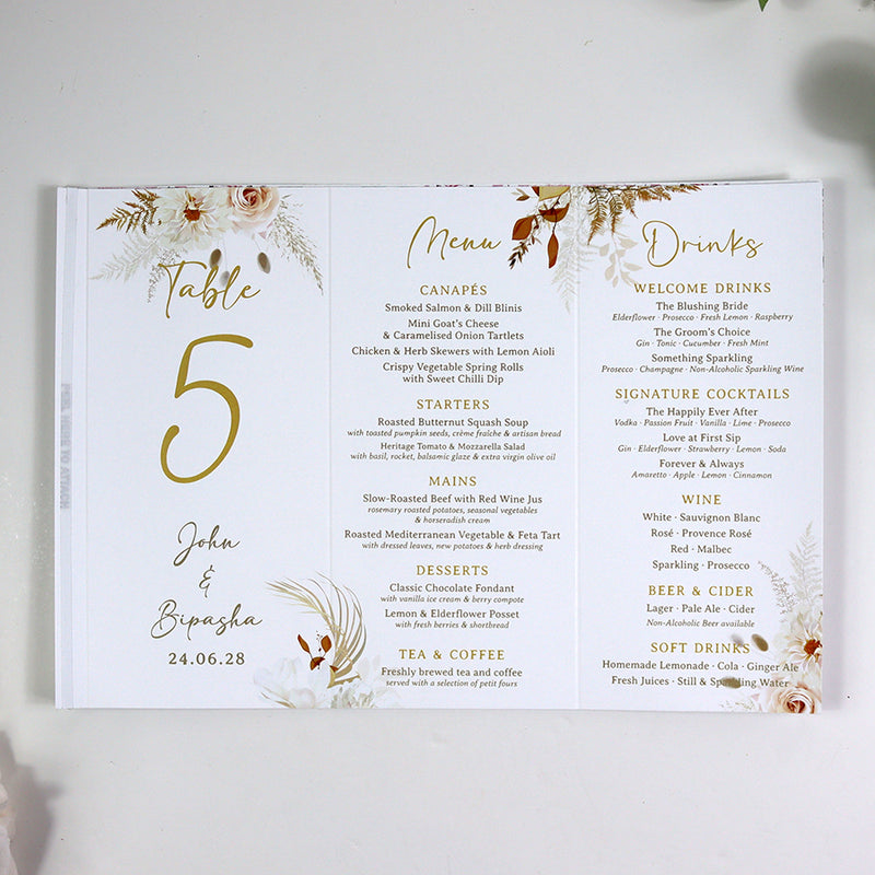 Autumn Chic 011 - Personalised Tri-Fold Triangle Menu Cards with Table Number