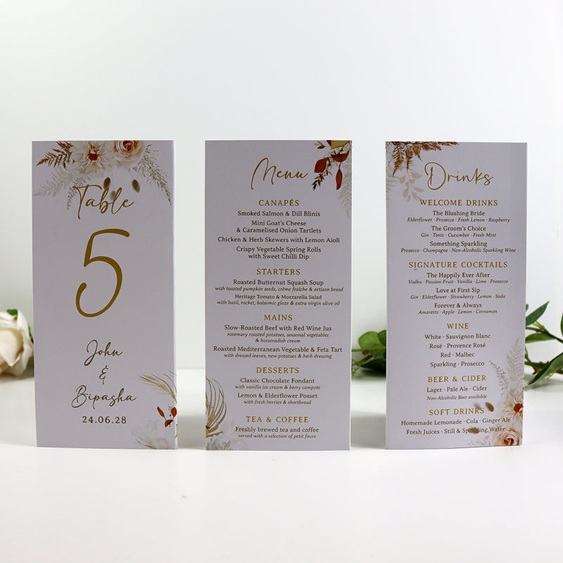 Autumn Chic 011 - Personalised Tri-Fold Triangle Menu Cards with Table Number