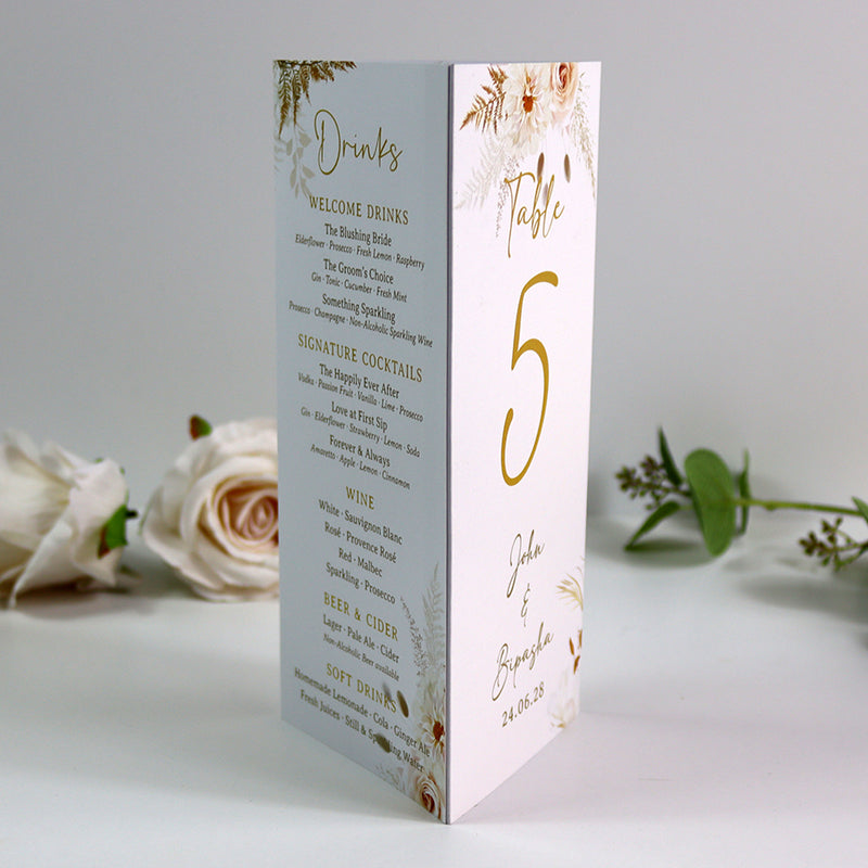 Autumn Chic 011 - Personalised Tri-Fold Triangle Menu Cards with Table Number