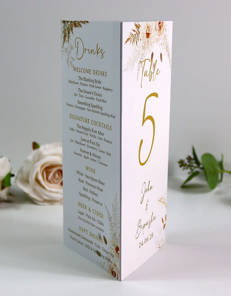 Autumn Chic 011 - Personalised Tri-Fold Triangle Menu Cards with Table Number