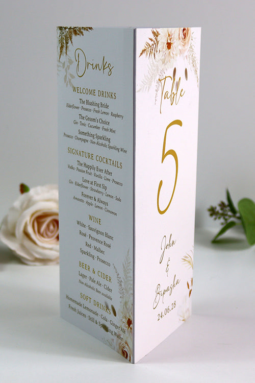 Load image into Gallery viewer, Autumn Chic 011 - Personalised Tri-Fold Triangle Menu Cards with Table Number
