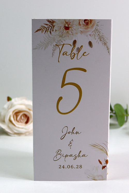 Load image into Gallery viewer, Autumn Chic 011 - Personalised Tri-Fold Triangle Menu Cards with Table Number
