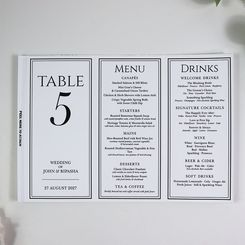 Classy 014 - Personalised Tri-Fold Triangle Menu Cards with Table Number