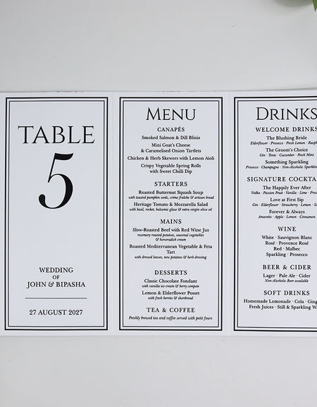 Classy 014 - Personalised Tri-Fold Triangle Menu Cards with Table Number