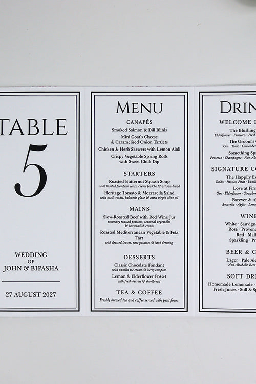 Load image into Gallery viewer, Classy 014 - Personalised Tri-Fold Triangle Menu Cards with Table Number
