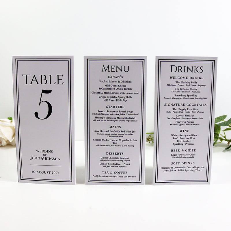 Classy 014 - Personalised Tri-Fold Triangle Menu Cards with Table Number